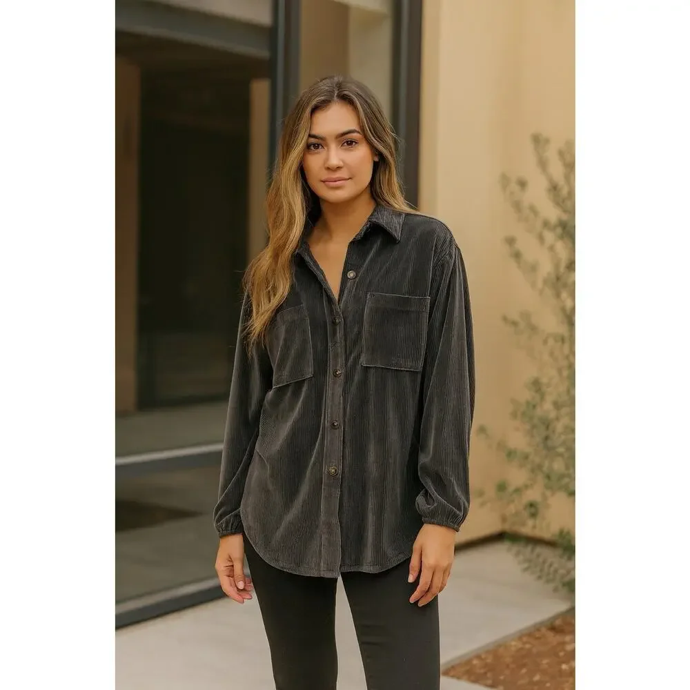 Wallflower Ribbed Velvet Western Grunge 90s Button Down Shirt Women's Sz M Cozy - Picture 1 of 9